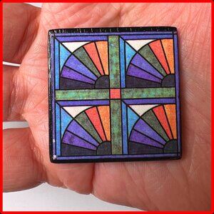 1980's Modernist Art Deco Wood Brooch Pin